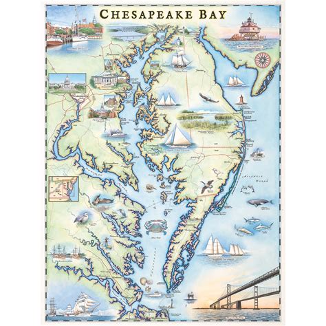 Chesapeake Bay Hand Drawn Map Poster Authentic 18x24 Etsy