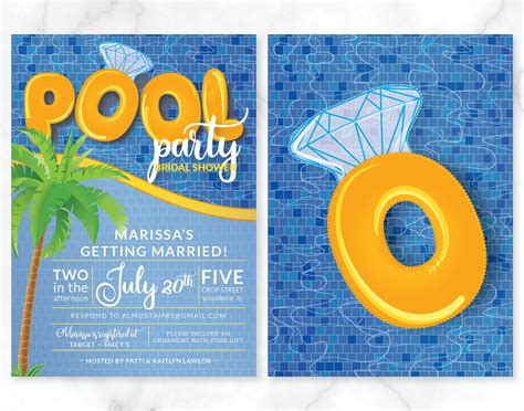 Summer Wedding Shower Pool Party Invitation Luau Bridal Etsy