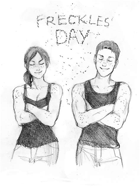 Two People Standing Next To Each Other With Their Arms Crossed And The Words Freckles Day