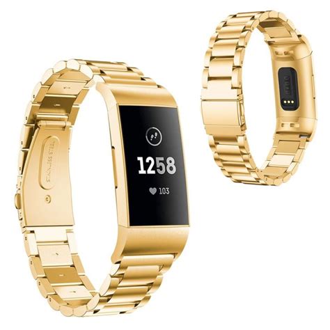 Stainless Steel Watch Band For Fitbit Charge 4 3 Gold