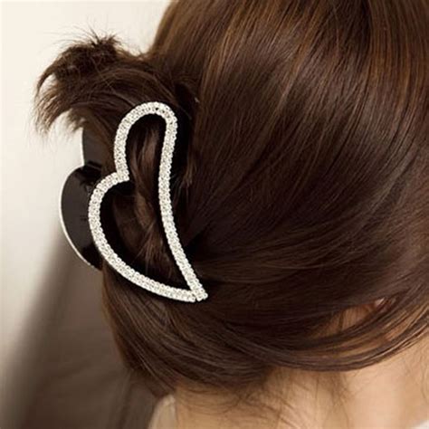 Fashion Women Heart Shape Black Crystal Rhinestone Claw Hair Clip Barrettes Hairpins Hairwear