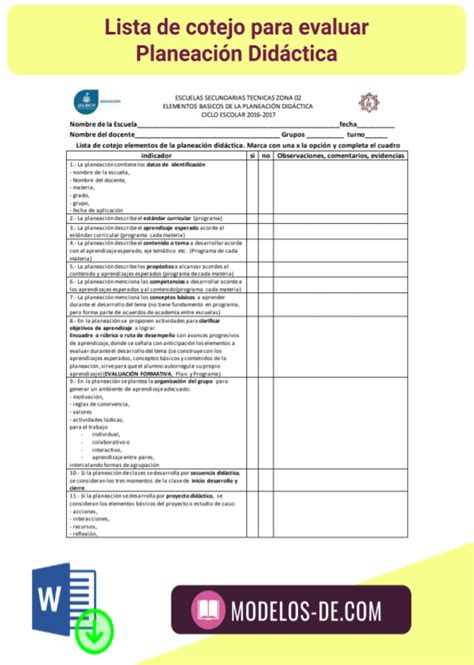 Lista de cotejo para evaluar la Planeación didáctica en Word Hot Sex