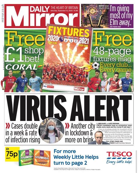 Daily Mirror Front Page 12th Of September 2020 Tomorrows Papers Today