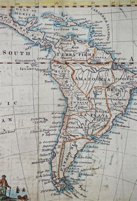 Hand Colored 18th Century Framed Map Of South America By Thomas Jefferys