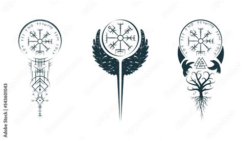 Vetor De Viking Symbols Isolated Set Hand Drawn Collection Of Pagan
