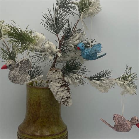 Set Of 3 Rare Vintage Spun Cotton And Cardboard Bird Ornaments Etsy