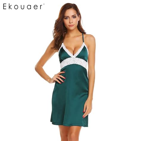 Buy Ekouaer Women Sexy Lingerie Nightgown Sleepwear Satin Lace Patchwork