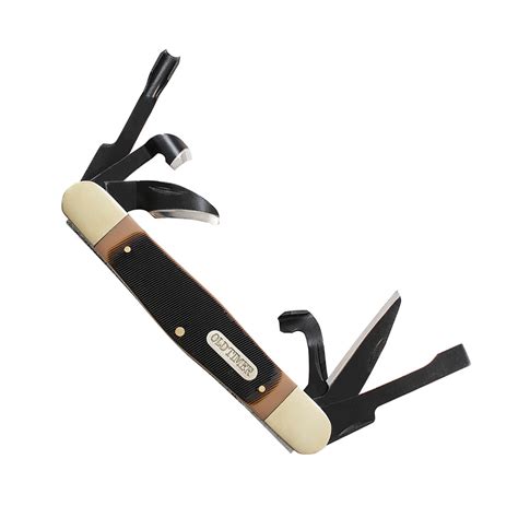 Brown saw cut old timer handles with heat treated back springs, deep nail grove for easy opening. StayAliveShop.com Schrade Old Timer Splinter Carving