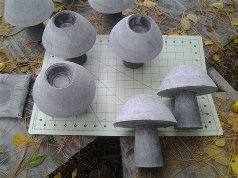 Concrete Mushroom shaped tea lights, created by GoingOutOnALimb via