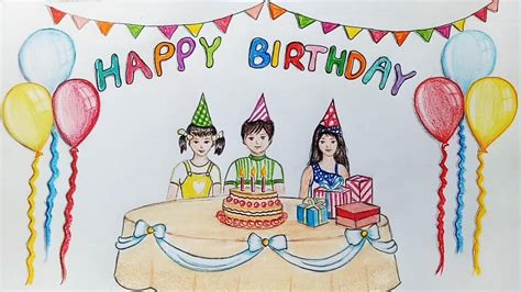 How To Draw Scenery Of Birthday Party Step By Step Youtube