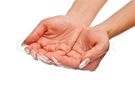Hands are not only for doing work; Beautiful female hands open. Isolated ... | Stock image ...