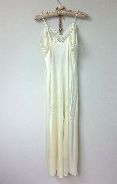 Vintage Ruffle Lace Off White Ivory Slip Dress Gown With Sheer Lace
