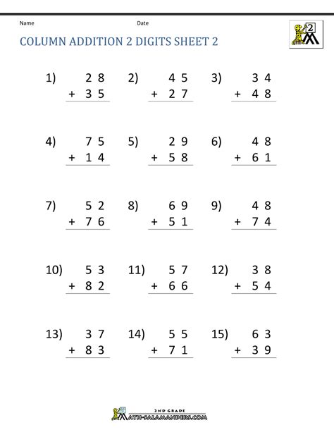 4th grade, 5th worksheets cover the following algebra topics: 2 Digit Addition Worksheets