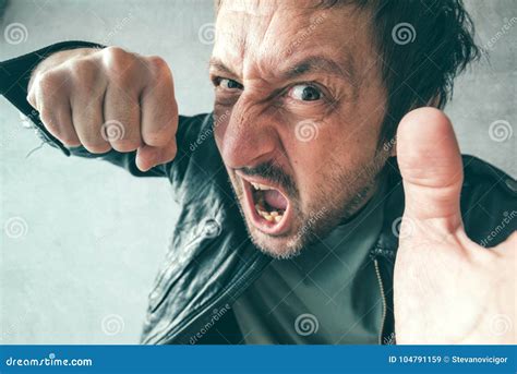 Aggressive Man Punching With Fist Victim S Pov Stock Image Image Of