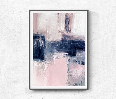 Pink And Navy Blue Triptych Wall Art Set Of 3 Prints Abstract Etsy