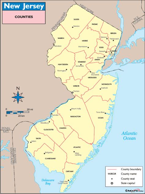 New Jersey Counties And County Seats Map By From