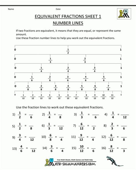 Free Printable Math Worksheets Number Lines Fractions 4th Grade Math