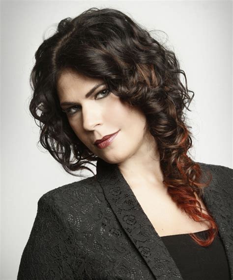 Long Curly Casual Hairstyle Dark Brunette And Red Two Tone Hair Color