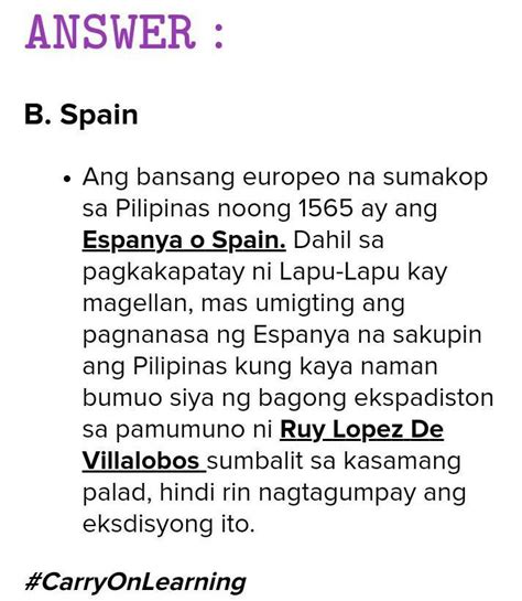 11 Ito Ang Bansang Europeo Na Sumakop Sa Pilipinas Noong 1565 A