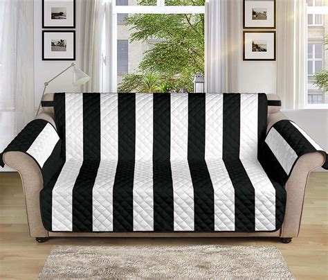 Striped Couch Slipcover Black White Vertical Stripes Sofa Slip Etsy Uk