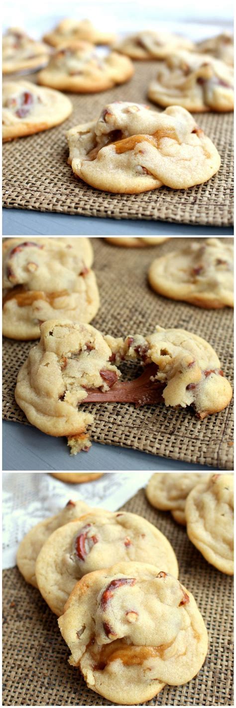 Soft and chewy cookies, filled with crunchy pretzel pieces, stuffed with a sweet caramel surprise! Caramel Stuffed Pretzel Cookies - soft cookies loaded with ...