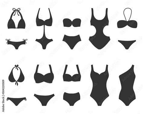Bikini Collection Women S Swimwear Silhouettes On A White Background Underwear Vector
