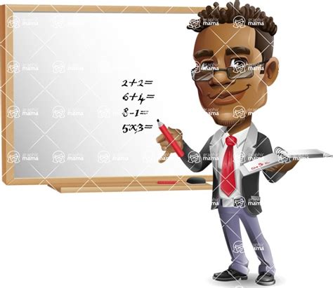 African American Teacher Cartoon Character Writing On Whiteboard