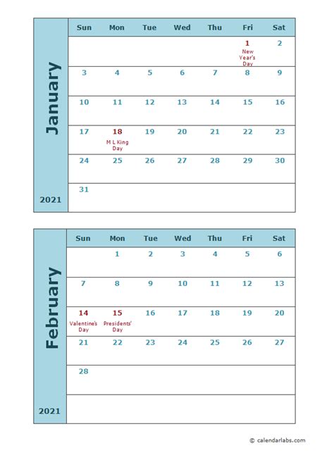 12 month weekly fillable free calendar pedia printables 2021 blank calendars are not necessary completely blank. 2021 Calendar Template Two Months Per Page - Free ...