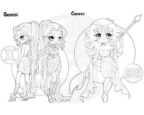 The Chibi Zodiac By Yampuff 26 Linearts Digital Coloring Etsy