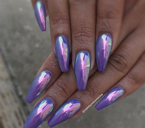 Holographic Chrome Purple Coffin Nails Fancy Nails Trendy Nails