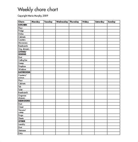 Weekly Chore Chart Template 24 Free Word Excel Pdf Format Download