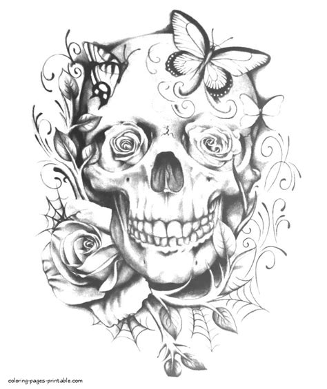 Skull Roses And Butterflies Coloring Page Skull Coloring Pages