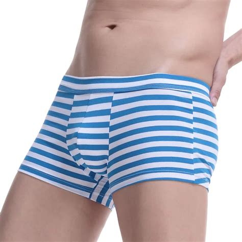 2017 New Fashion Brand Men Sexy Cotton Striped Penis Pouch Boxer Underwear Gay Male Shorts