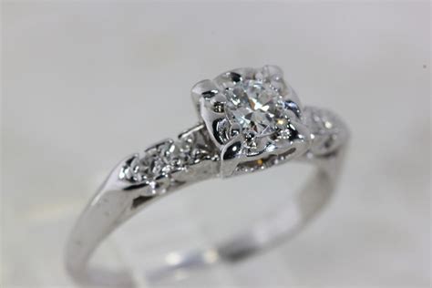 Antique Engagement Ring 14k White Gold Diamond Ring Illusion Setting 1