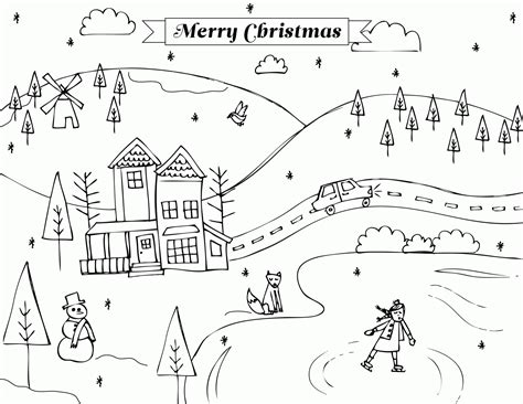 Christmas Scene Coloring Page Clip Art Library