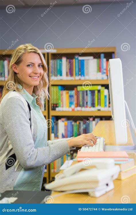 Pretty Librarian Working In The Library Stock Photo Image Of Academic