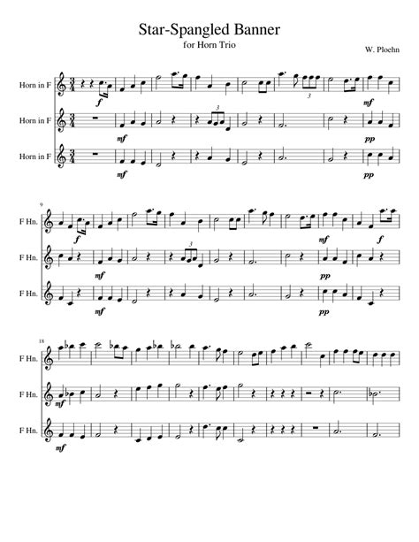 Arrangement Of The Star Spangled Banner Sheet Music For French Horn