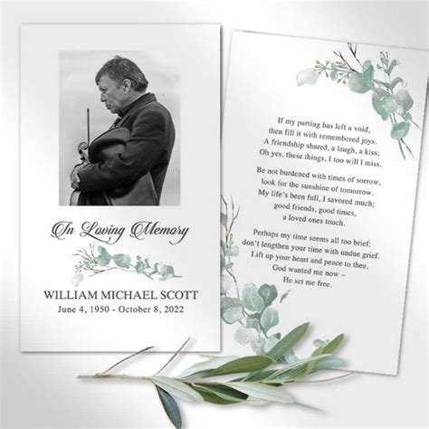 Funeral Memorial Card With Photo And Poem Memorial Cards Funeral
