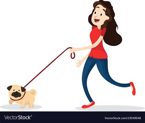 Cartoon Funny Woman Walking With Dog Royalty Free Vector
