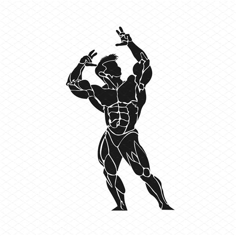 bodybuilder posing icon vector gym art pencil sketch images bodybuilding logo