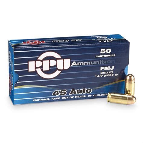 Ppu 45 Auto Fmj 230 Grain 50 Rounds 222466 45 Acp Ammo At Sportsmans Guide