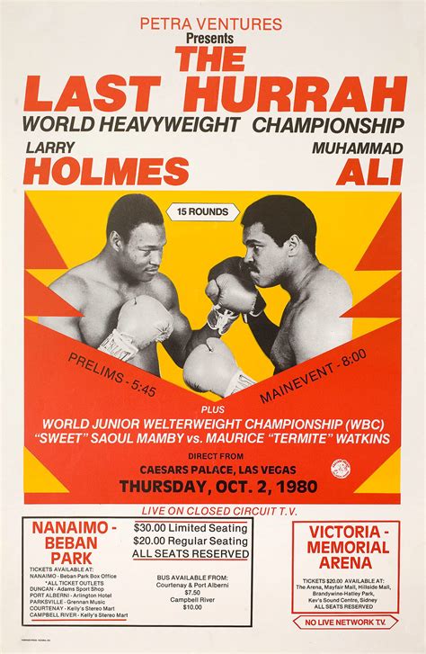 Larry Holmes Vs Muhammad Ali 1980 Canadian Window Card Poster