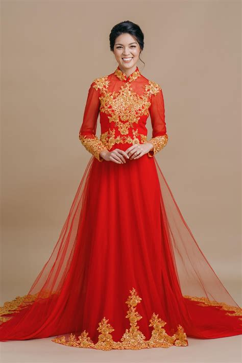 Traditional Vietnamese Wedding Dress Red And Gold Ao Dai East Meets Dress