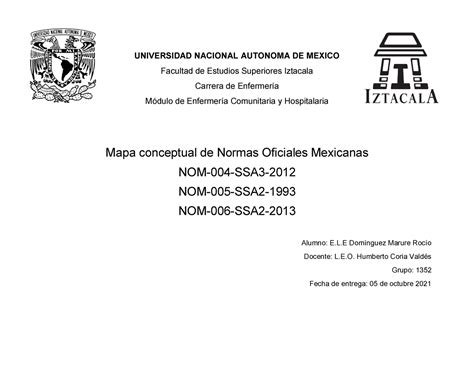 Mapa Conceptual De Normas Oficiales Mexicanas UNIVERSIDAD NACIONAL