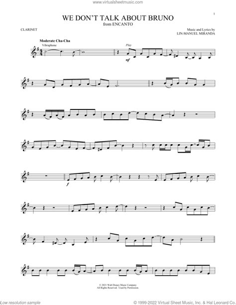 We Dont Talk About Bruno From Encanto Sheet Music For Clarinet Solo