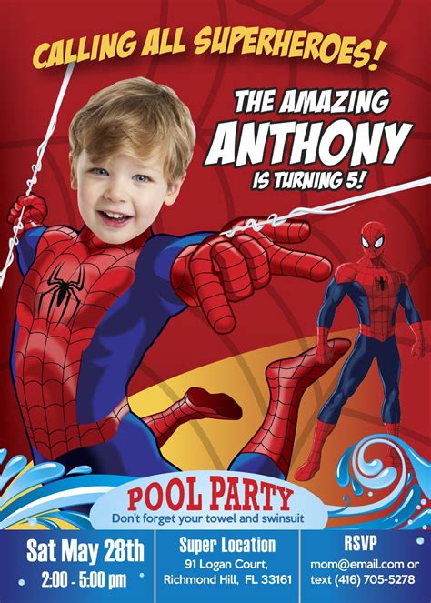 Spiderman Birthday Invitation Spider Man Party Spider