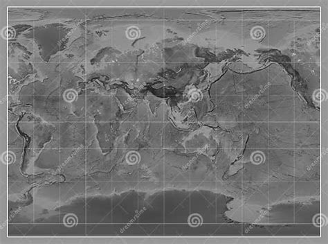 World Map Grayscale Miller Cylindrical Projection Meridian 9 Stock