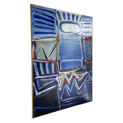 20th Century Black Blue Red French Abstract Interior Painting By