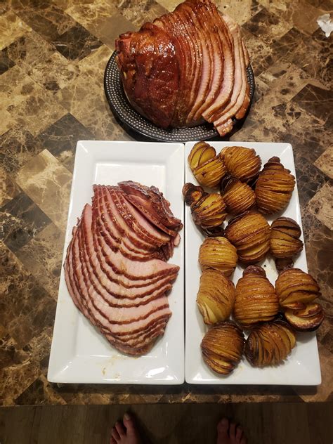 Cherry Bourbon And Honey Glazed Spiral Ham With Smoked Paprika And Garlic Butter Hasselback