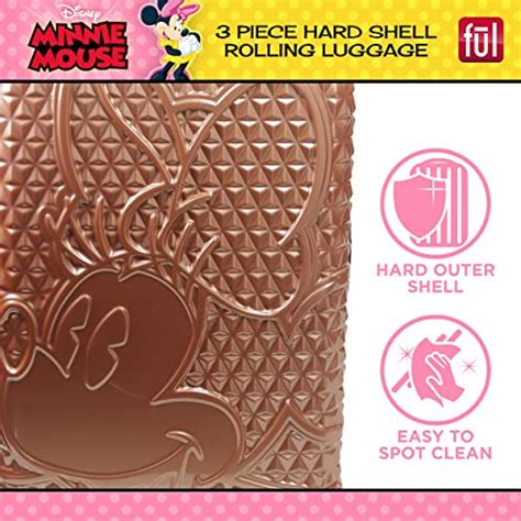 ful disney minnie mouse 3 piece rolling luggage set textured hardshell suitcase with wheels set